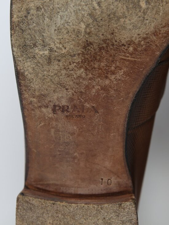 PRADA Mens Brown Leather Slip On Penny Loafers Size US 9 || UK 10 Milano Driving